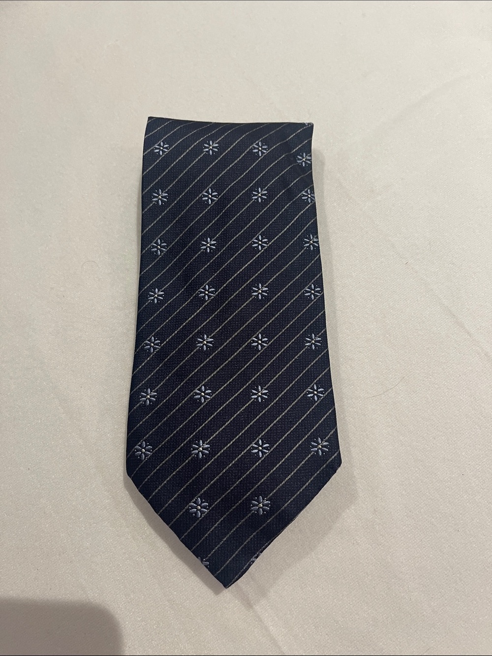 Dolce & Gabbana Navy Tie with Diagonal Stripes & flowers Motifs